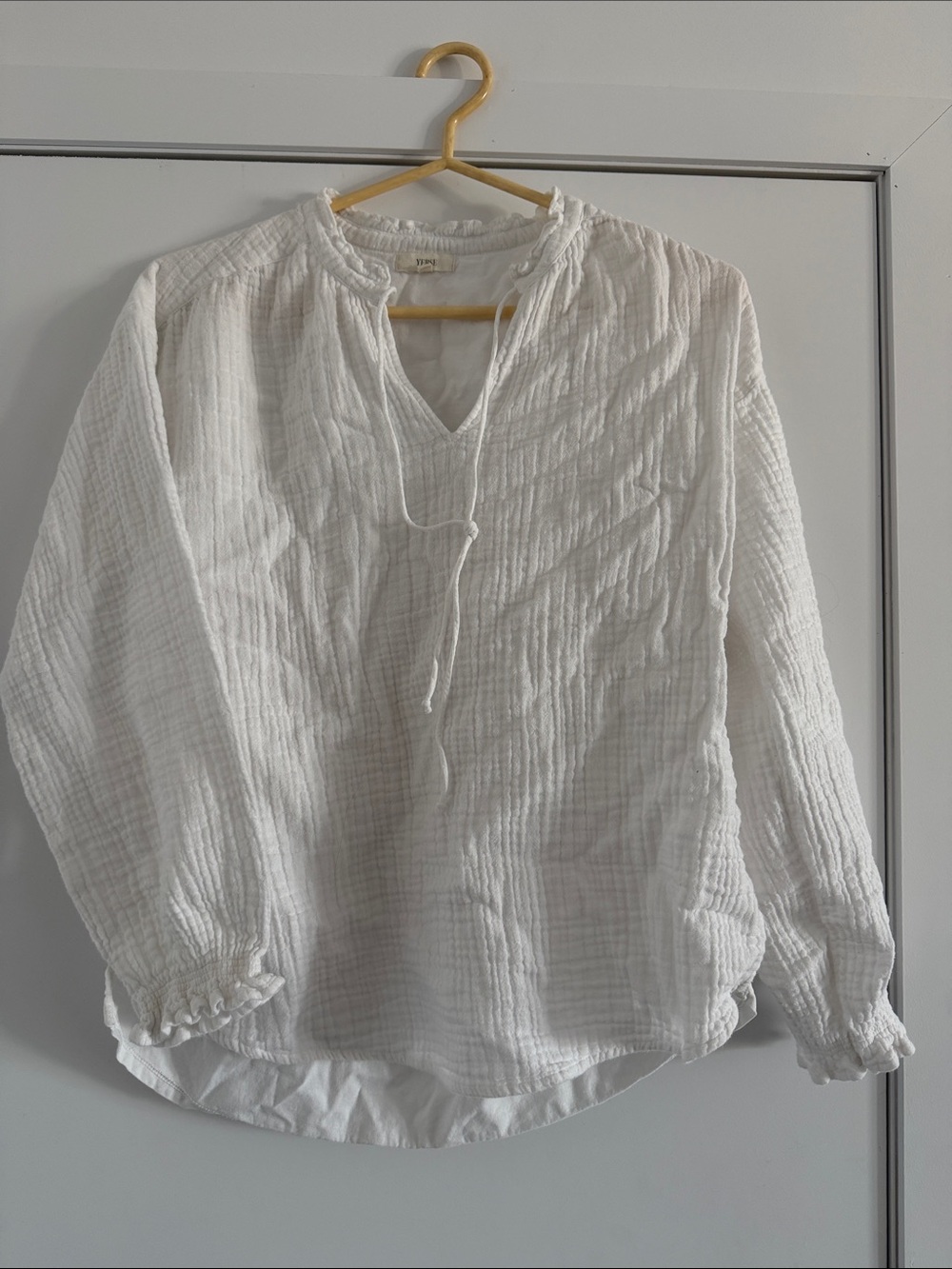White Textured Cotton Peasant Blouse - Yerse